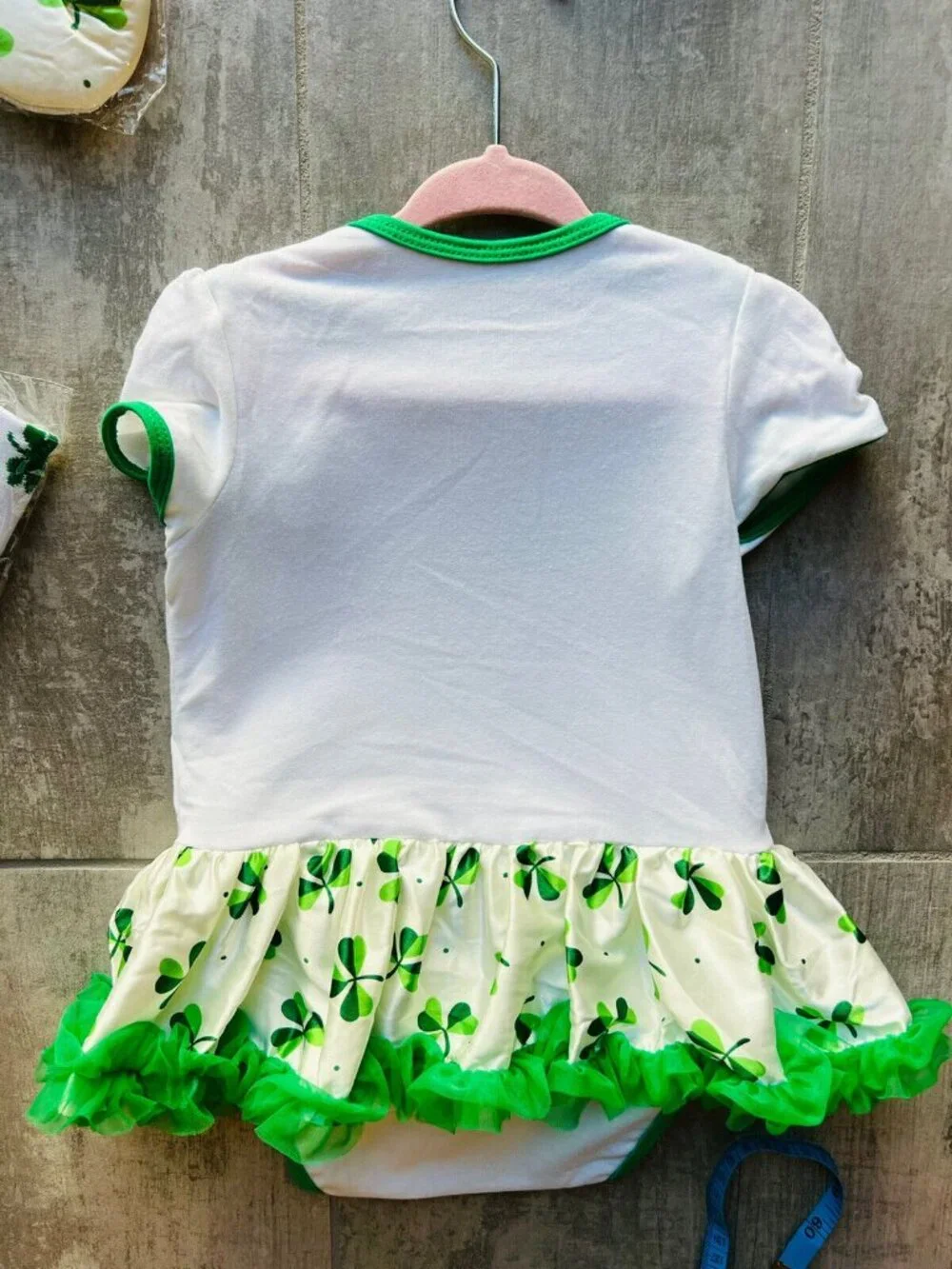 1st St. Patrick's Day Outfit Baby Girl Set Dress Crib Shoes Leg Warmers NEW 12m